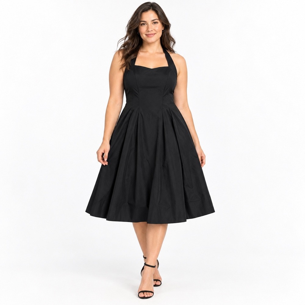 A New Day Black Cotton Blend Smocked Back Midi Dress XL NWT